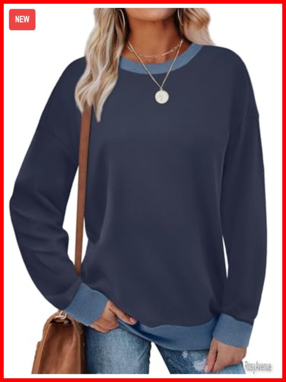 Saloogoe Womens Crewneck Sweatshirt Long Sleeve Loose Fit Color Block